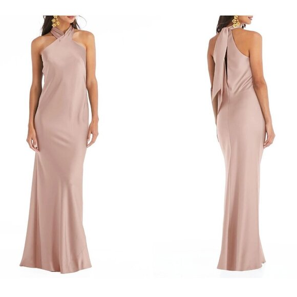 NWTD LOVELY Size S Imogen Twist Halter Charmeuse Trumpet Gown MSRP $231 - Picture 1 of 13